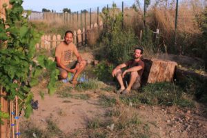 photo des jardiniers posant devant la mare réalisée dans le potager d'entreprise